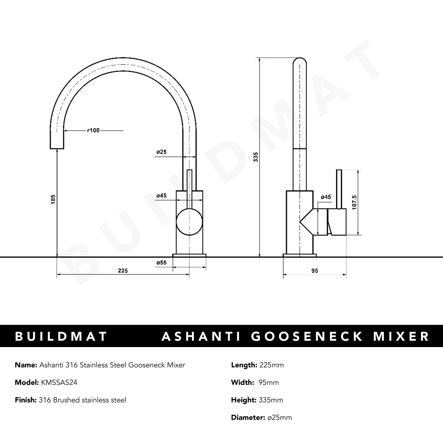Ashanti 316 Stainless Steel Gooseneck Mixer