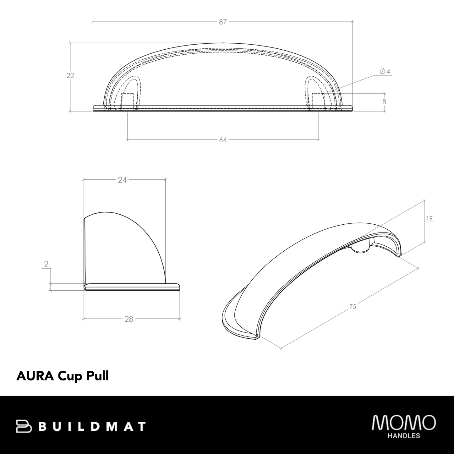 Momo Aura Cup Pull 64mm Antique Silver