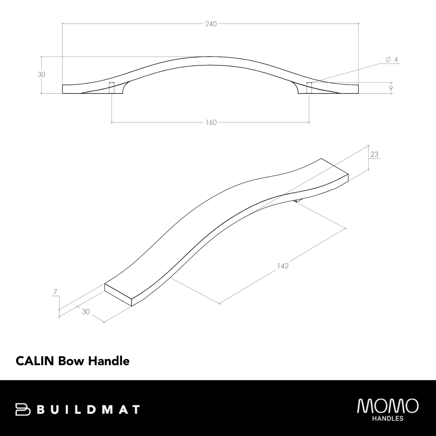 Momo Calin Timber Bow Handle 160mm Black Woodgrain