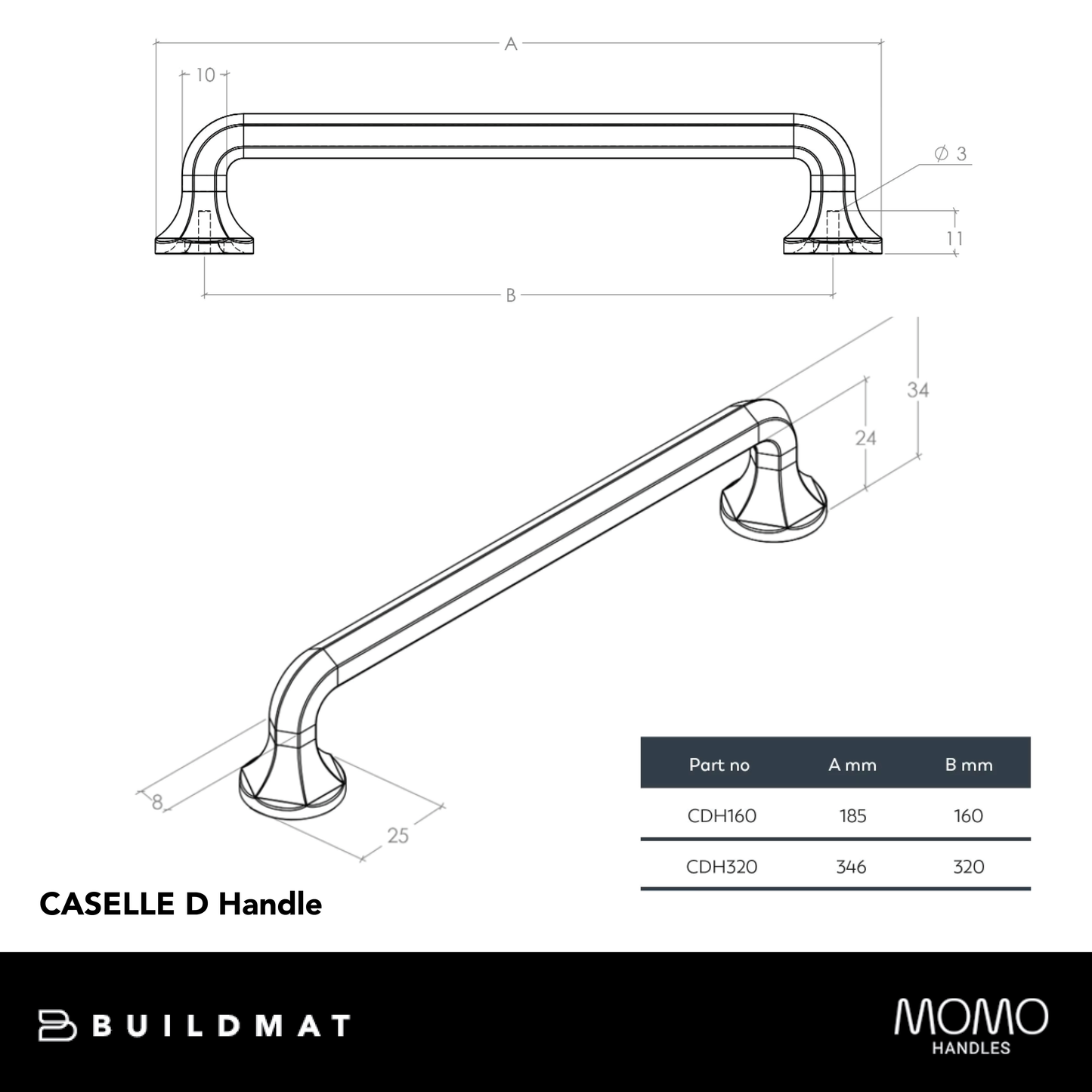 Momo Caselle D Handle 160mm Matte Black
