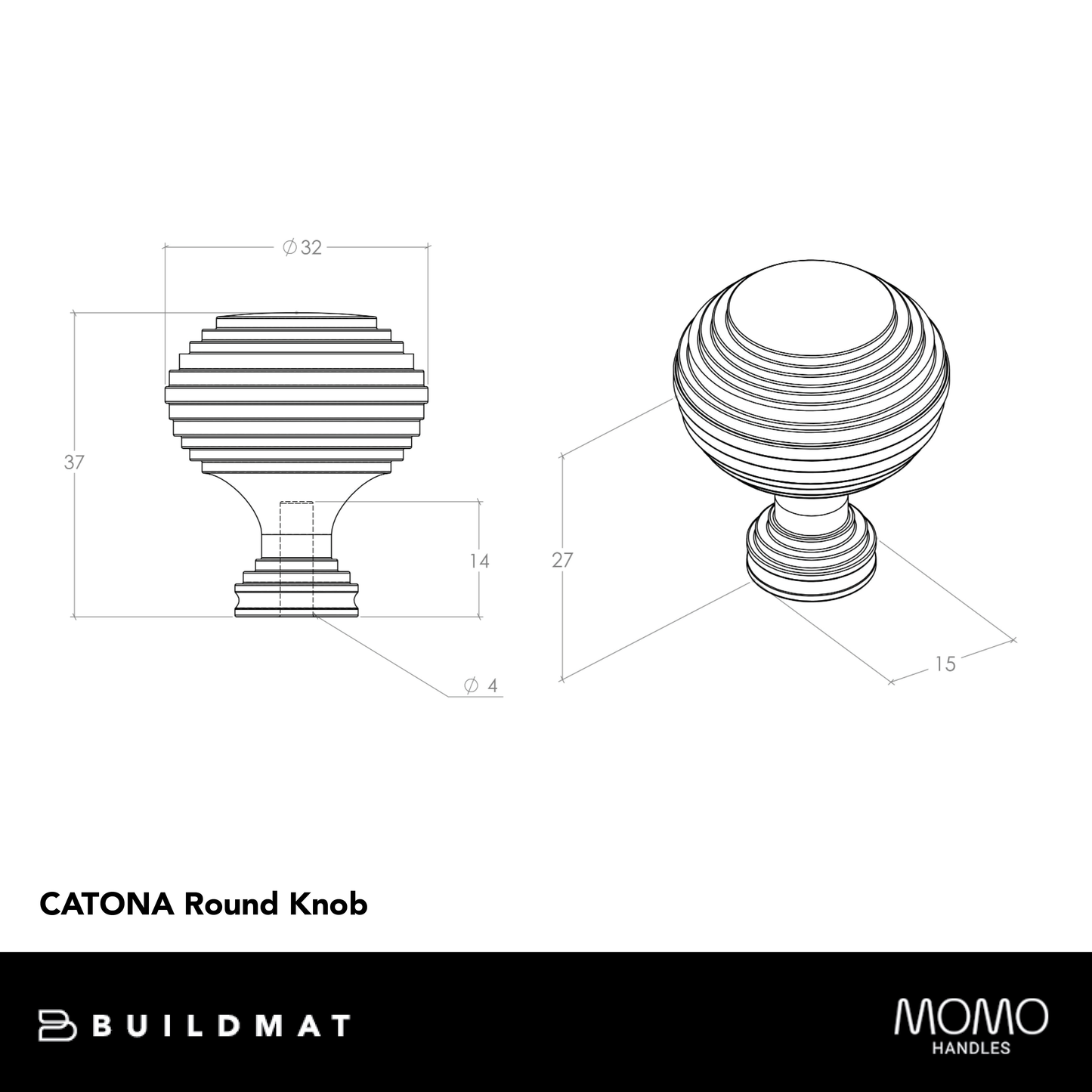 Momo Catona Round Knob 32mm Matte Black