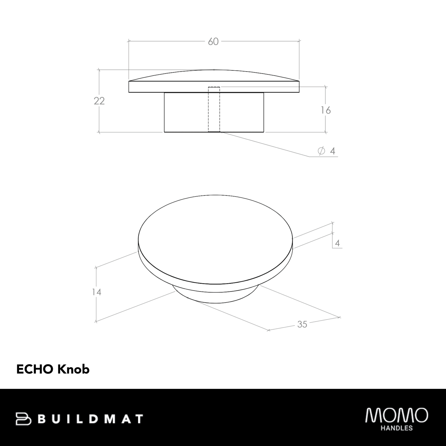 Momo Echo Timber Knob 60mm Black Woodgrain