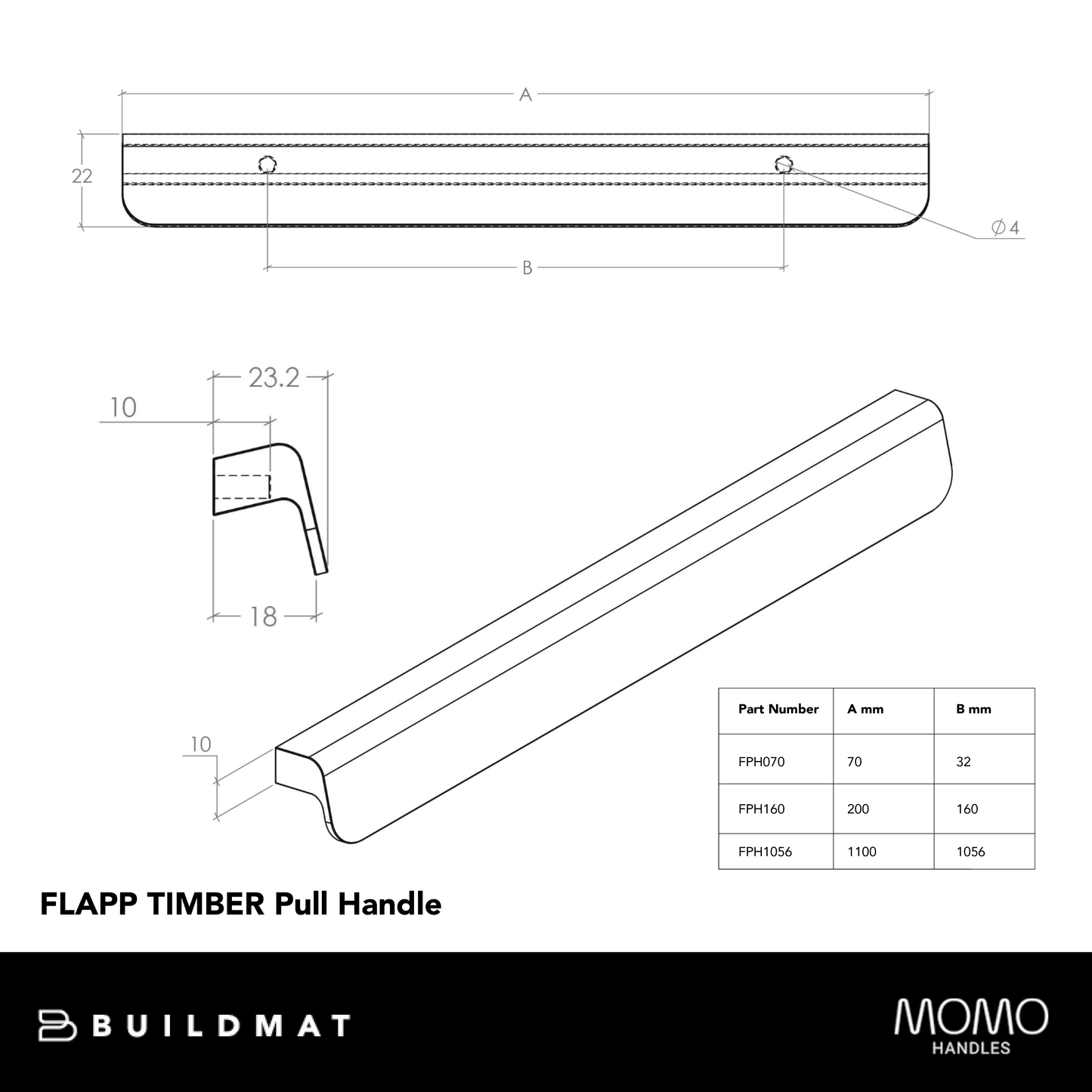 Momo Flapp Pull Timber Handle 70mm Oak