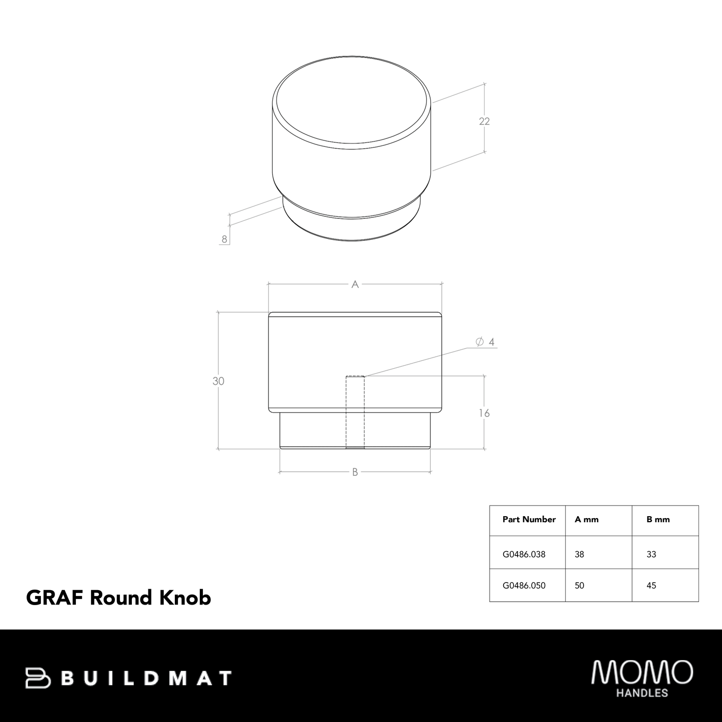 Momo Graf Round Knob 50mm Dull Brushed Nickel