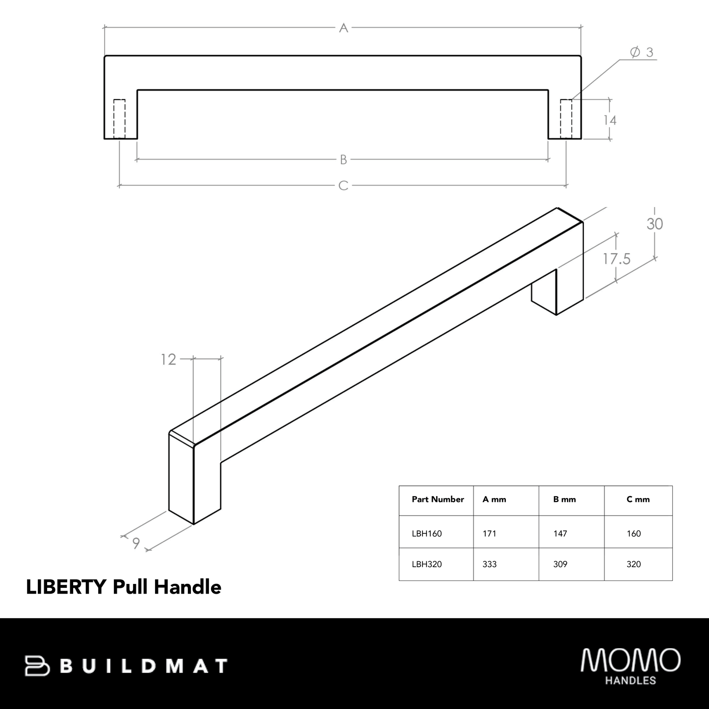 Momo Liberty Bar Handle 160mm Dull Brushed Nickel