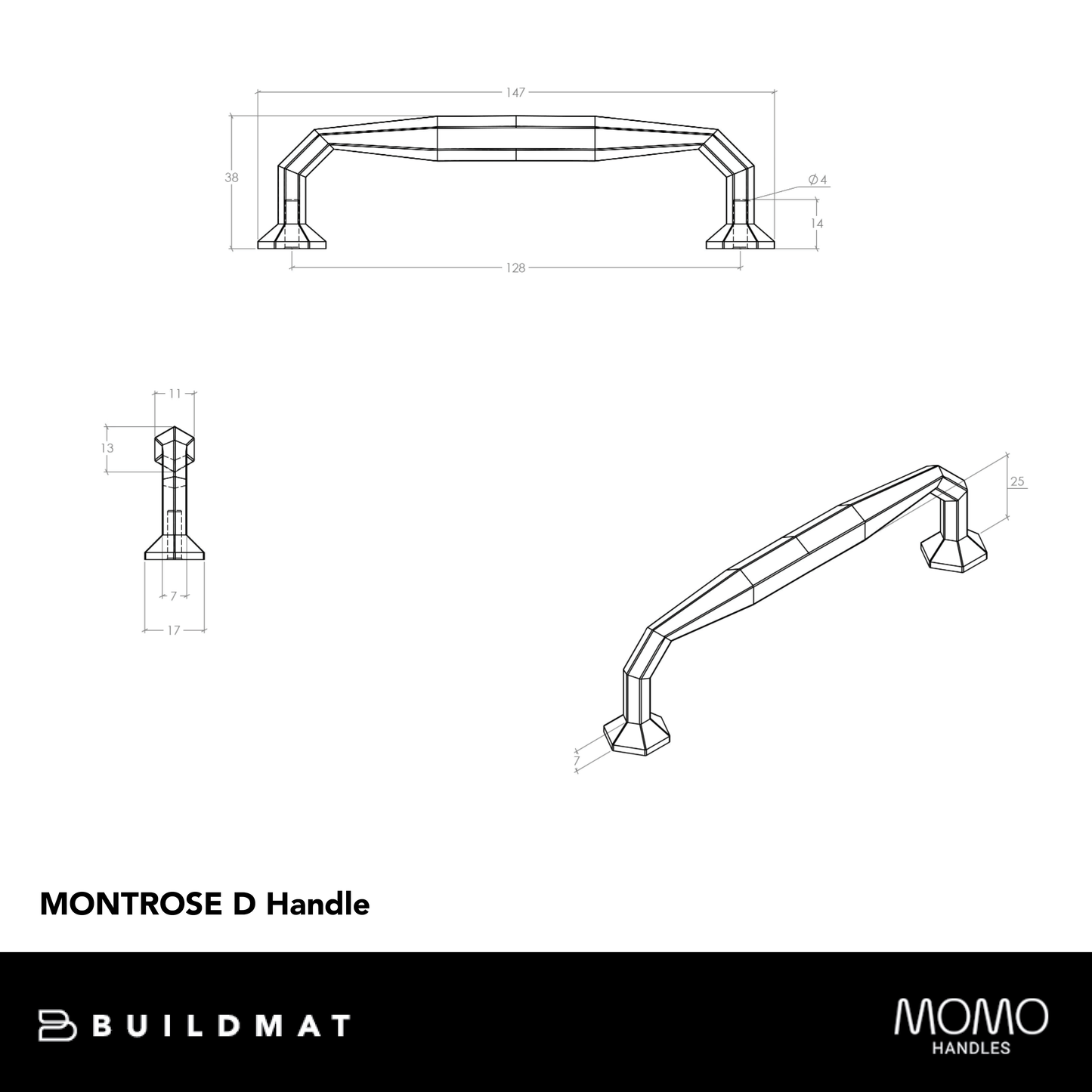 Momo Montrose D Handle 128mm Pewter