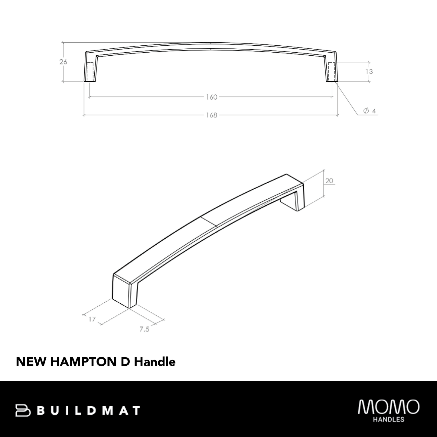 Momo New Hampton D Handle 160mm Dark Brushed Brass