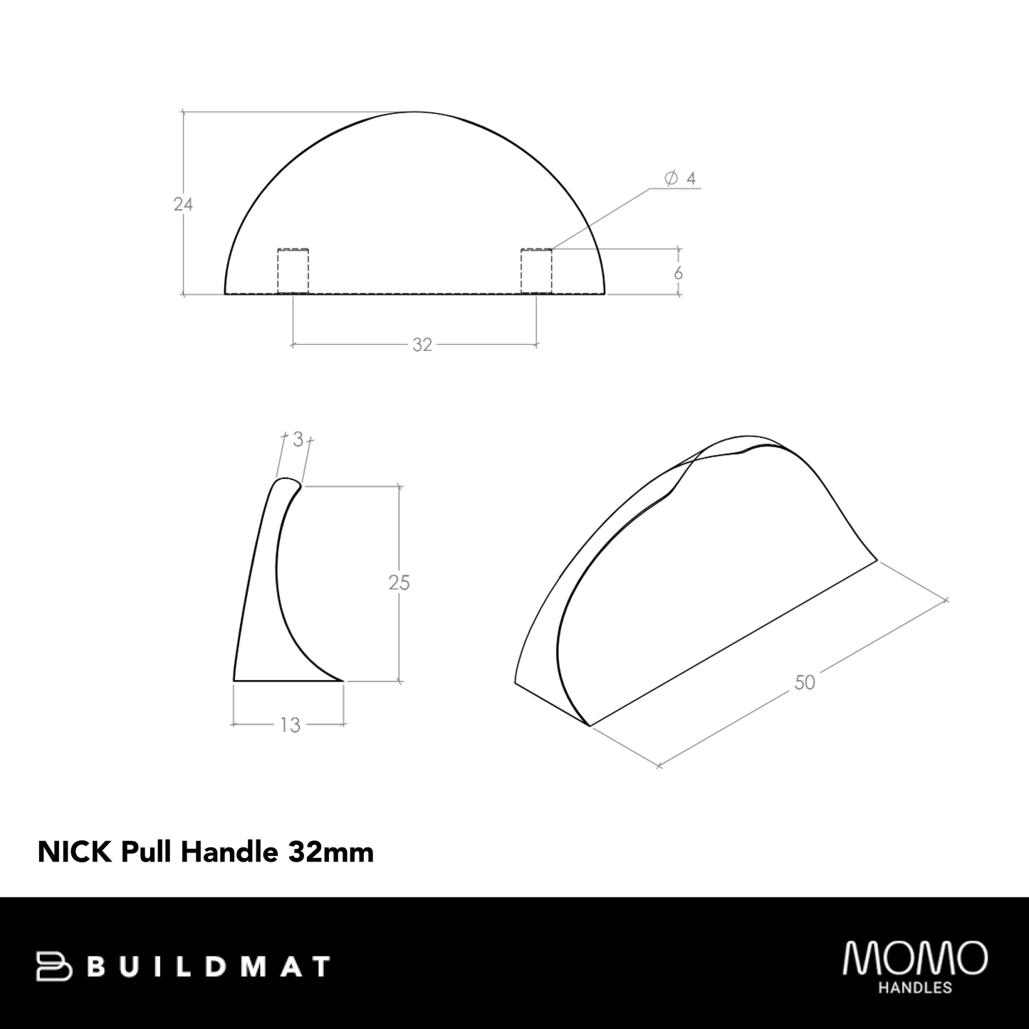 Momo Nick Pull Handle 32mm Brushed Nickel