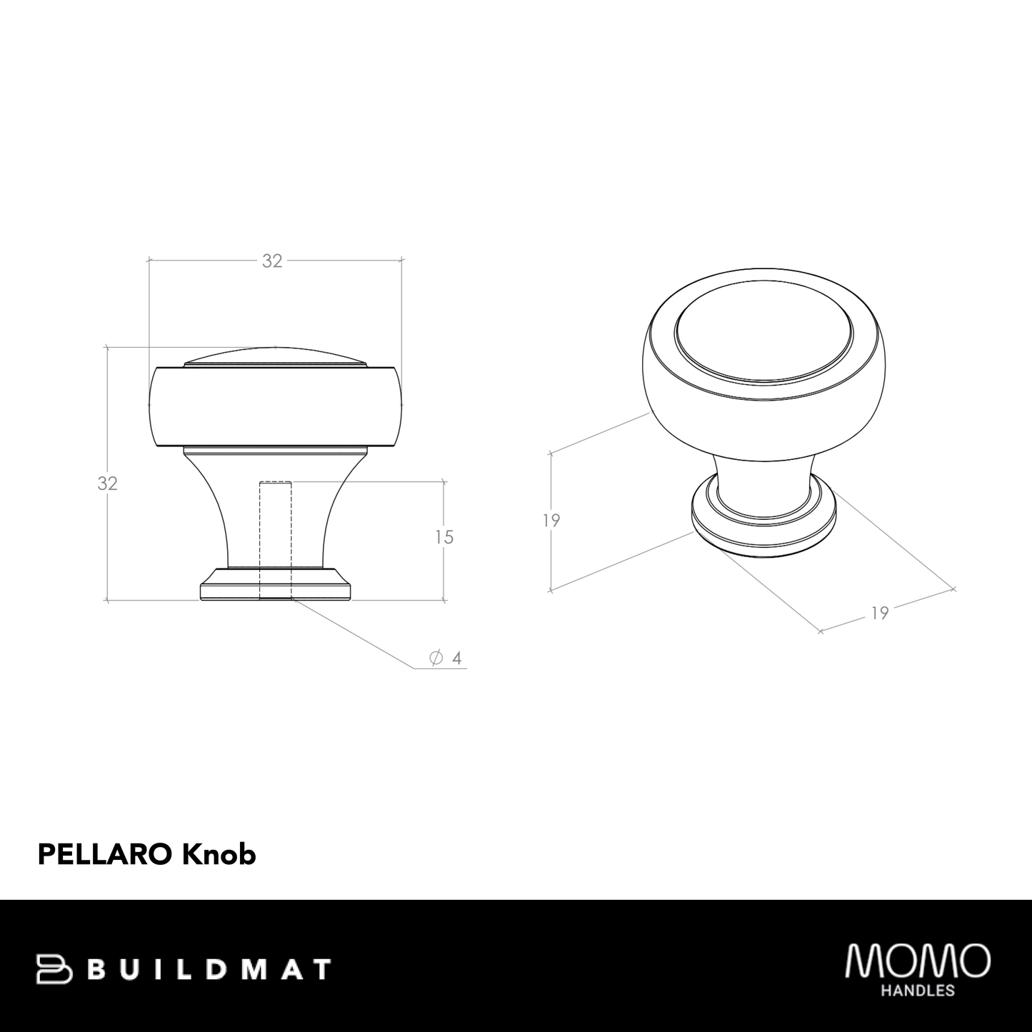 Momo Pellaro Knob 32mm Polished Nickel