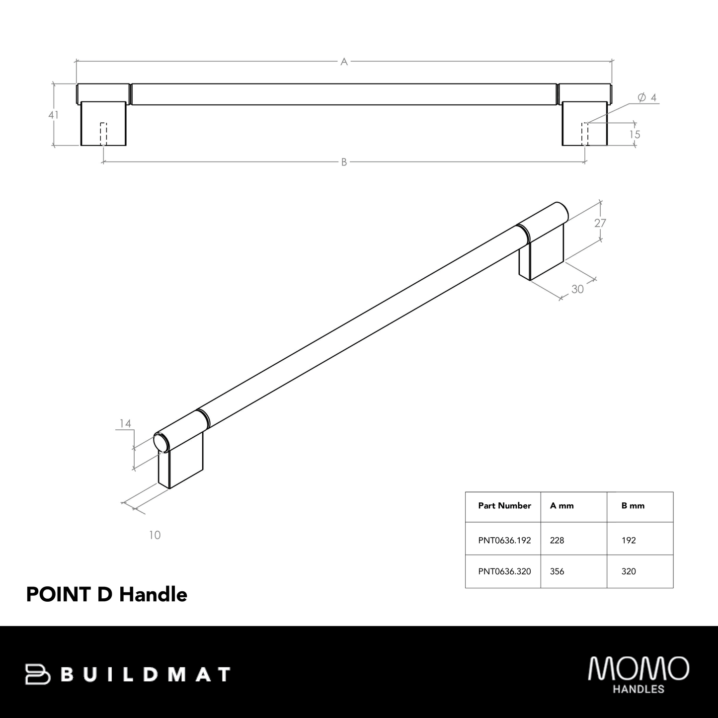 Momo Point D Handle 192mm Brushed Dark Brass
