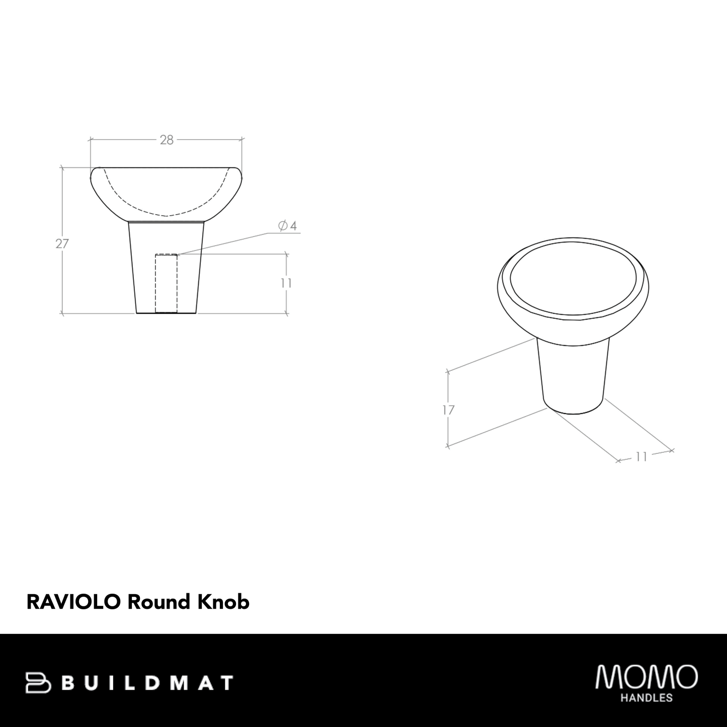 Momo Raviolo Round Knob 29mm Pewter