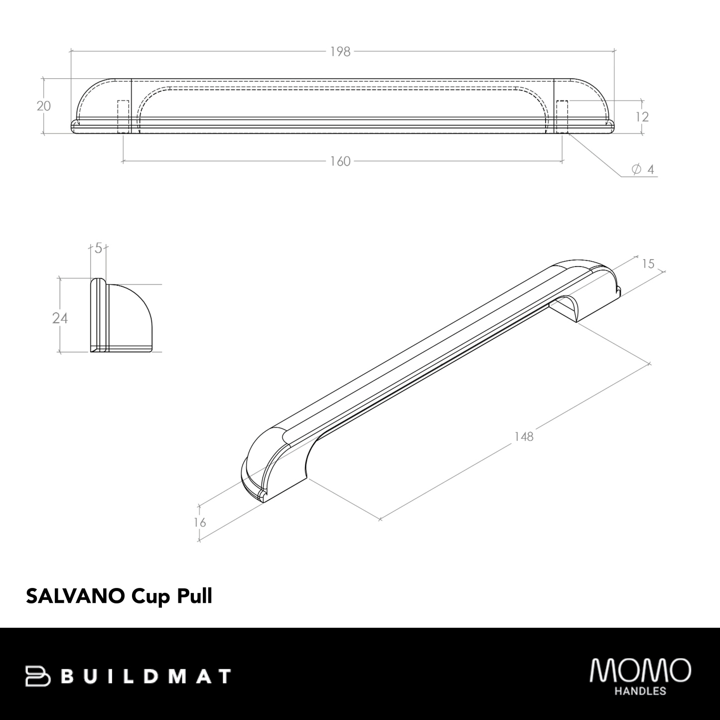 Momo Salvano Cup Pull 160mm Polished Nickel