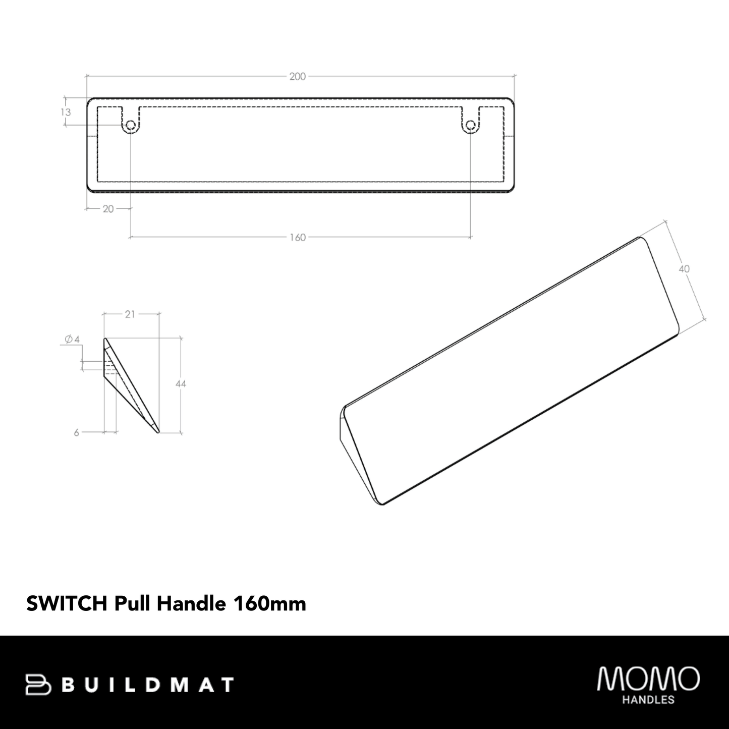 Momo Switch Pull Handle 160mm Matte Black