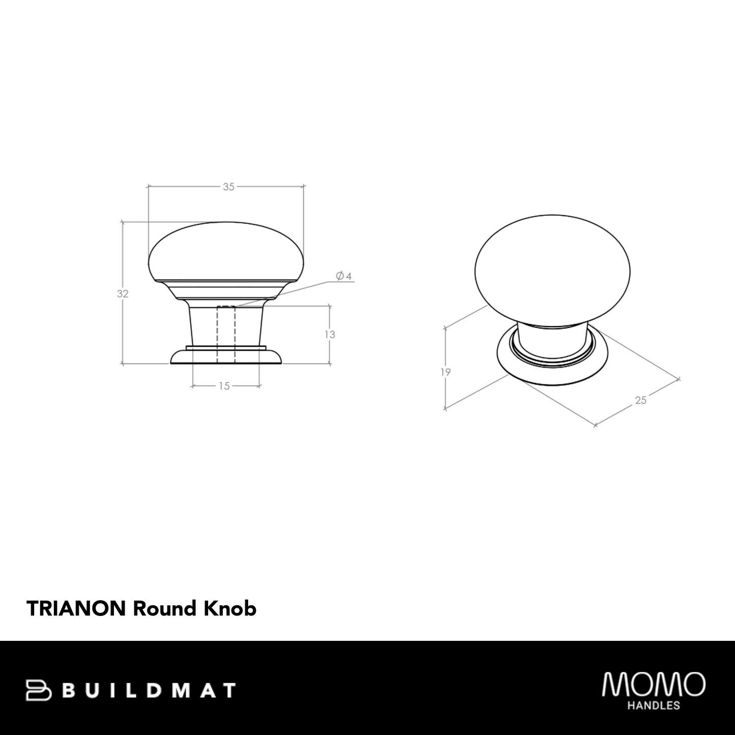 Momo Trianon Round Knob 35mm White & Brushed Nickel