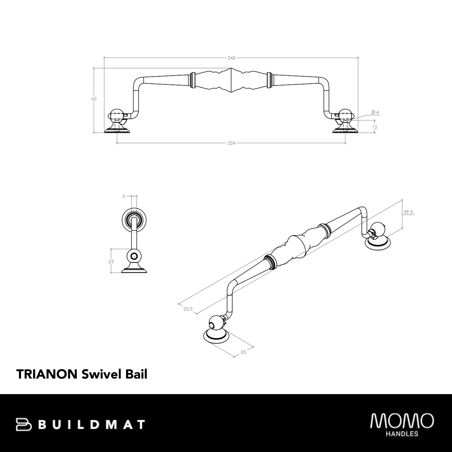 Momo Trianon Swivel Bail 224mm White & Brushed Nickel