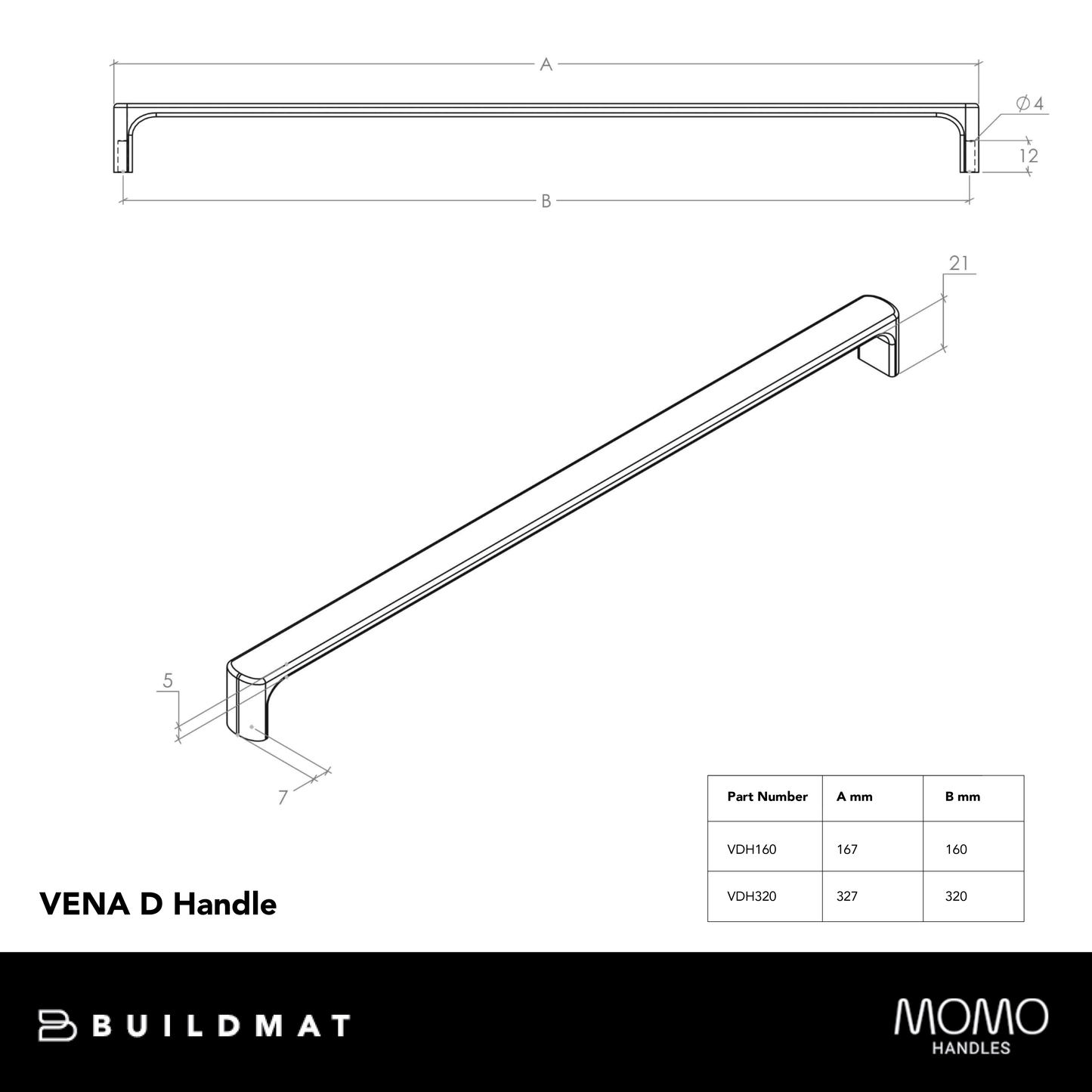 Momo Vena D Handle 320mm Dull Brushed Nickel