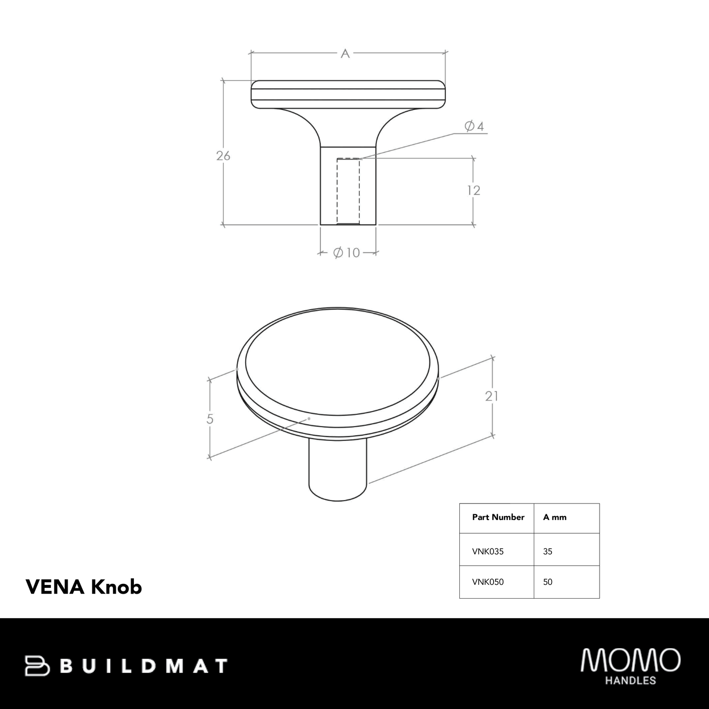 Momo Vena Knob 35mm Matte White