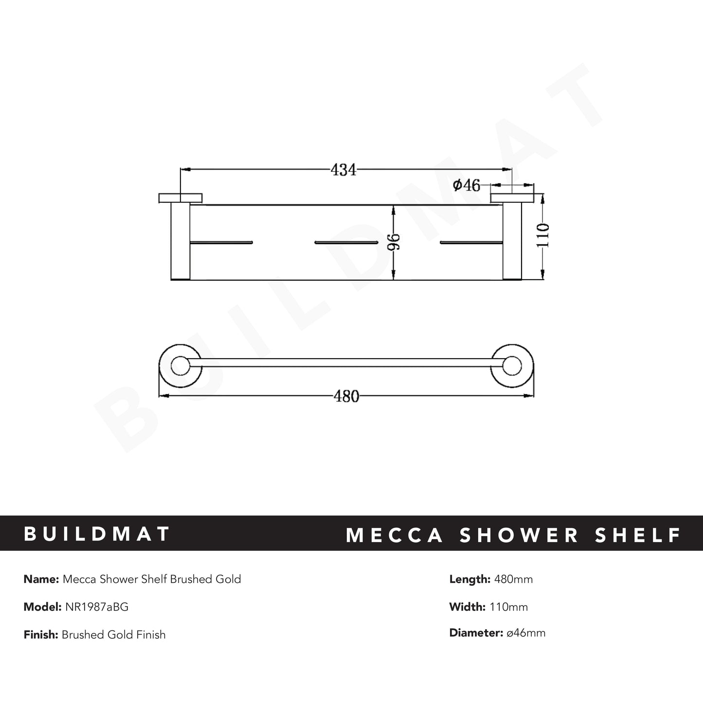 Mecca Shower Shelf Brushed Gold