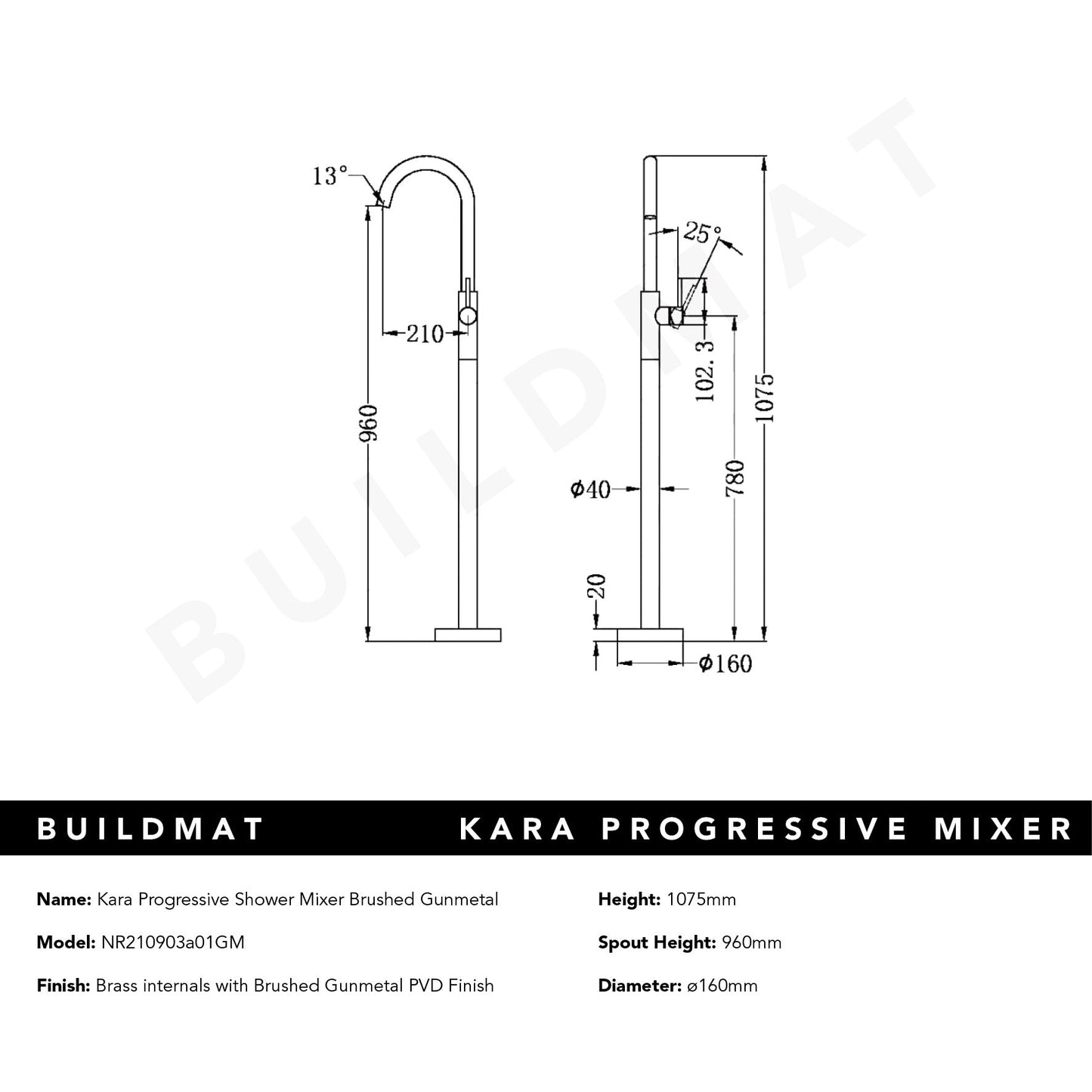 Dolce Floormount Bath Mixer Gunmetal