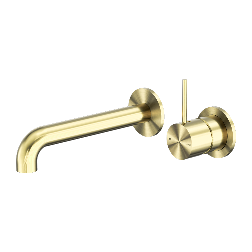 Mecca Wall Basin/Bath Mixer Separate Back Plate Handle Up 120mm Brushed Gold