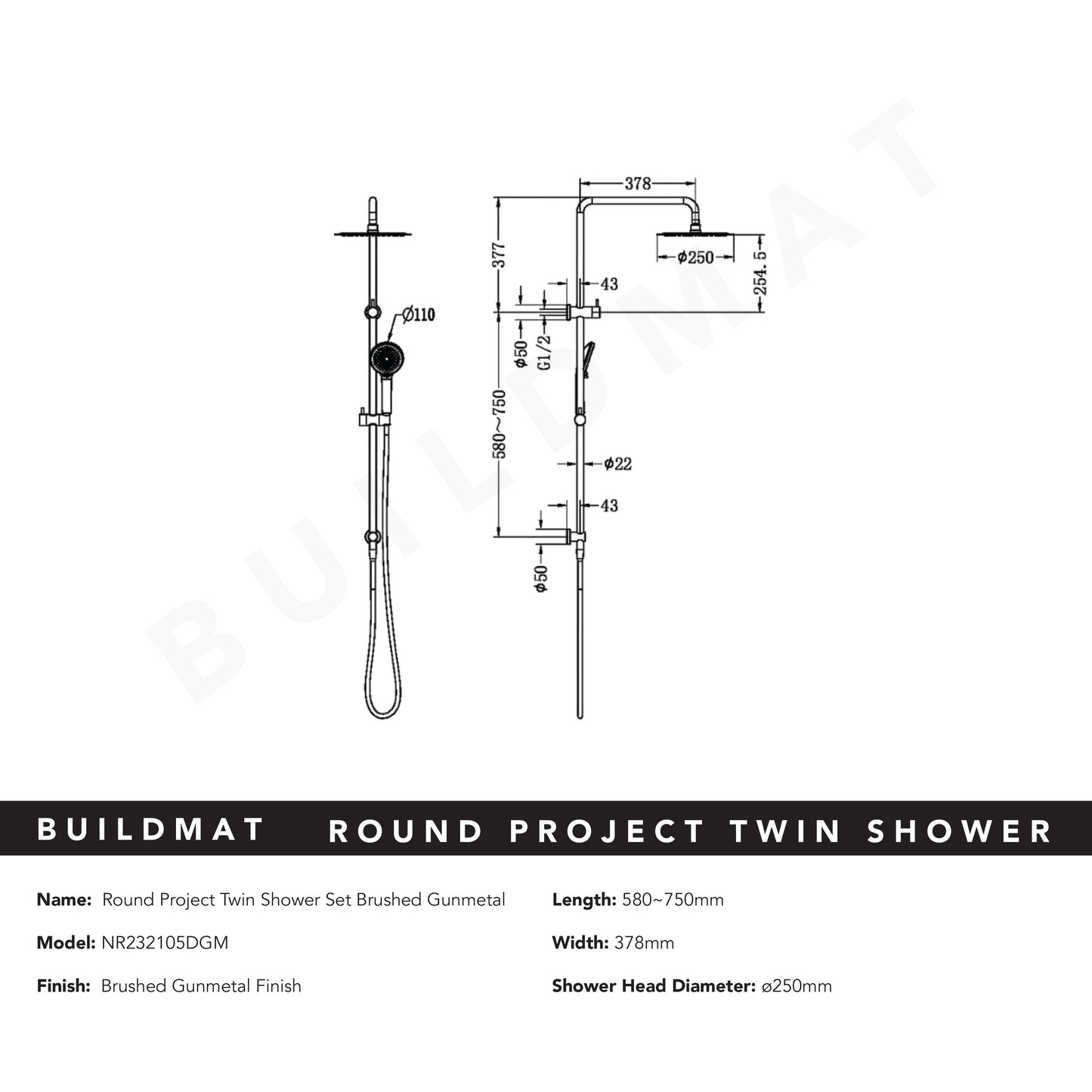 Round Project Twin Shower Gunmetal