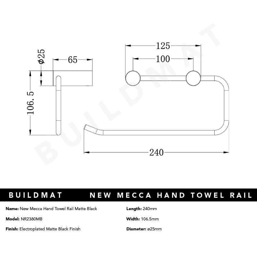 New Mecca Hand Towel Rail Matte Black