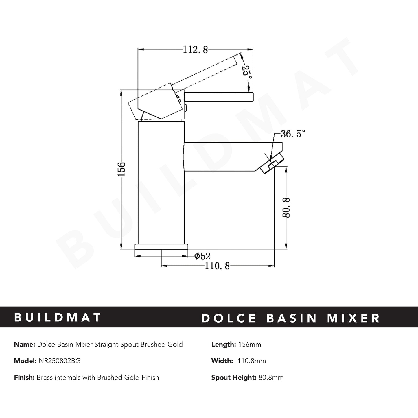 Dolce Basin Mixer Straight Spout Brushed Gold