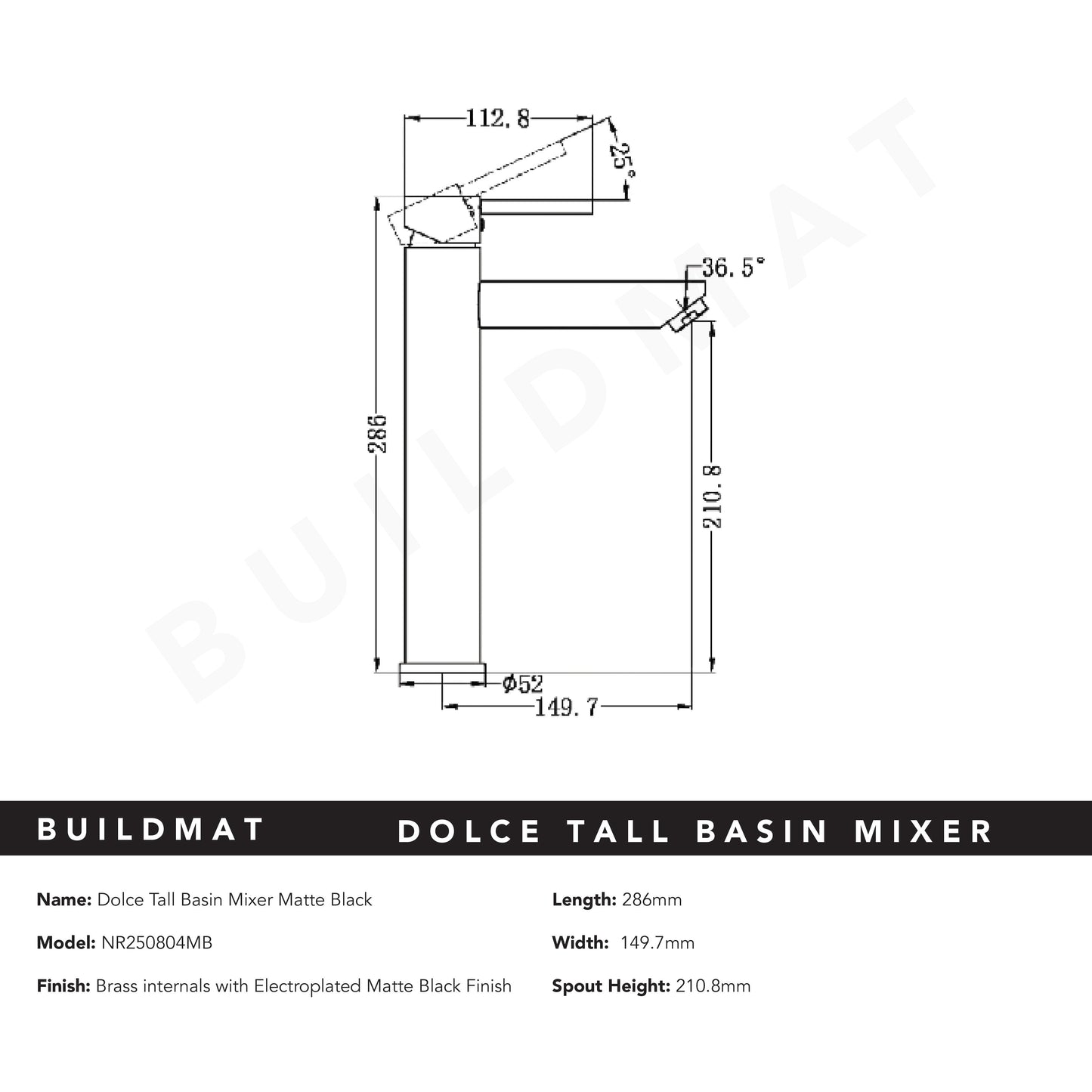 Dolce Tall Basin Mixer Matte Black