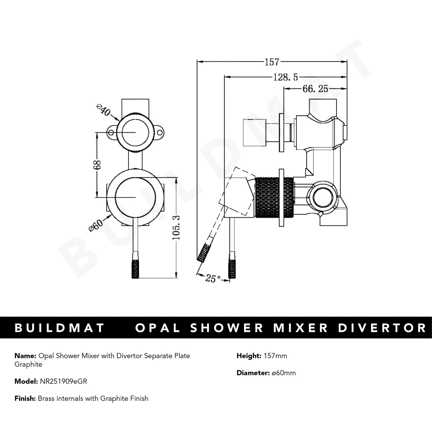 Opal Shower Mixer with Divertor Separate Plate Graphite