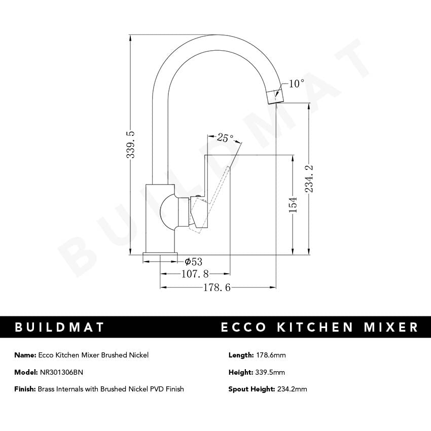 Ecco Kitchen Mixer Brushed Nickel