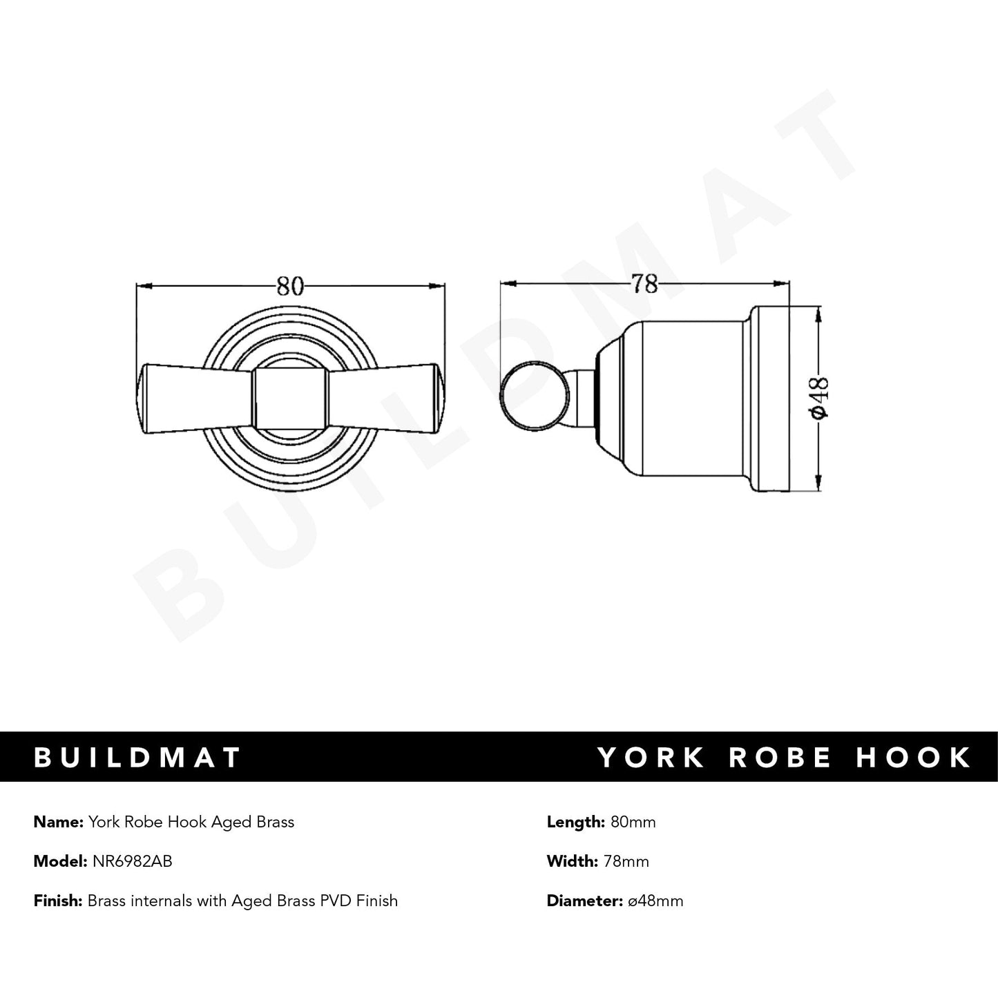 York Robe Hook Aged Brass