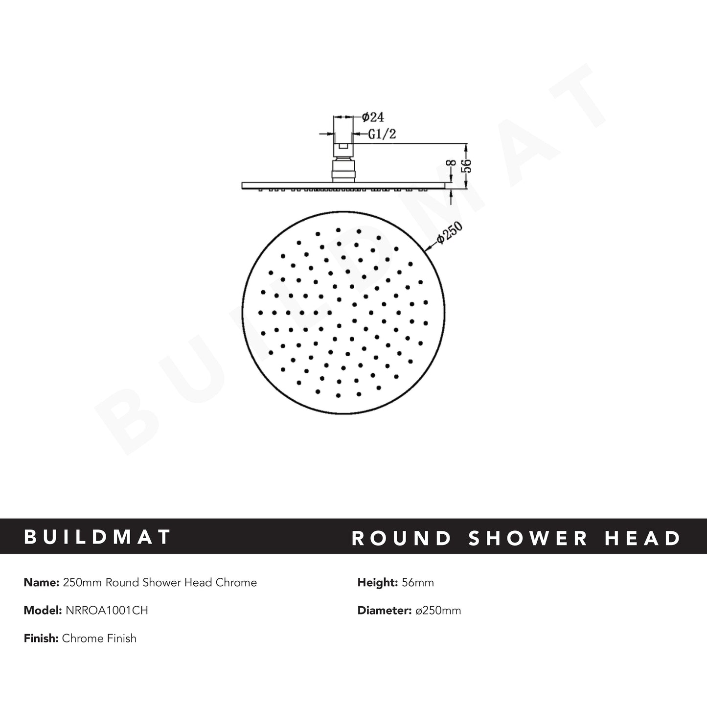 Round Shower Head 250mm Chrome