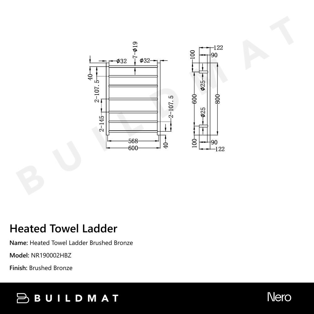 Heated Towel Ladder Brushed Bronze