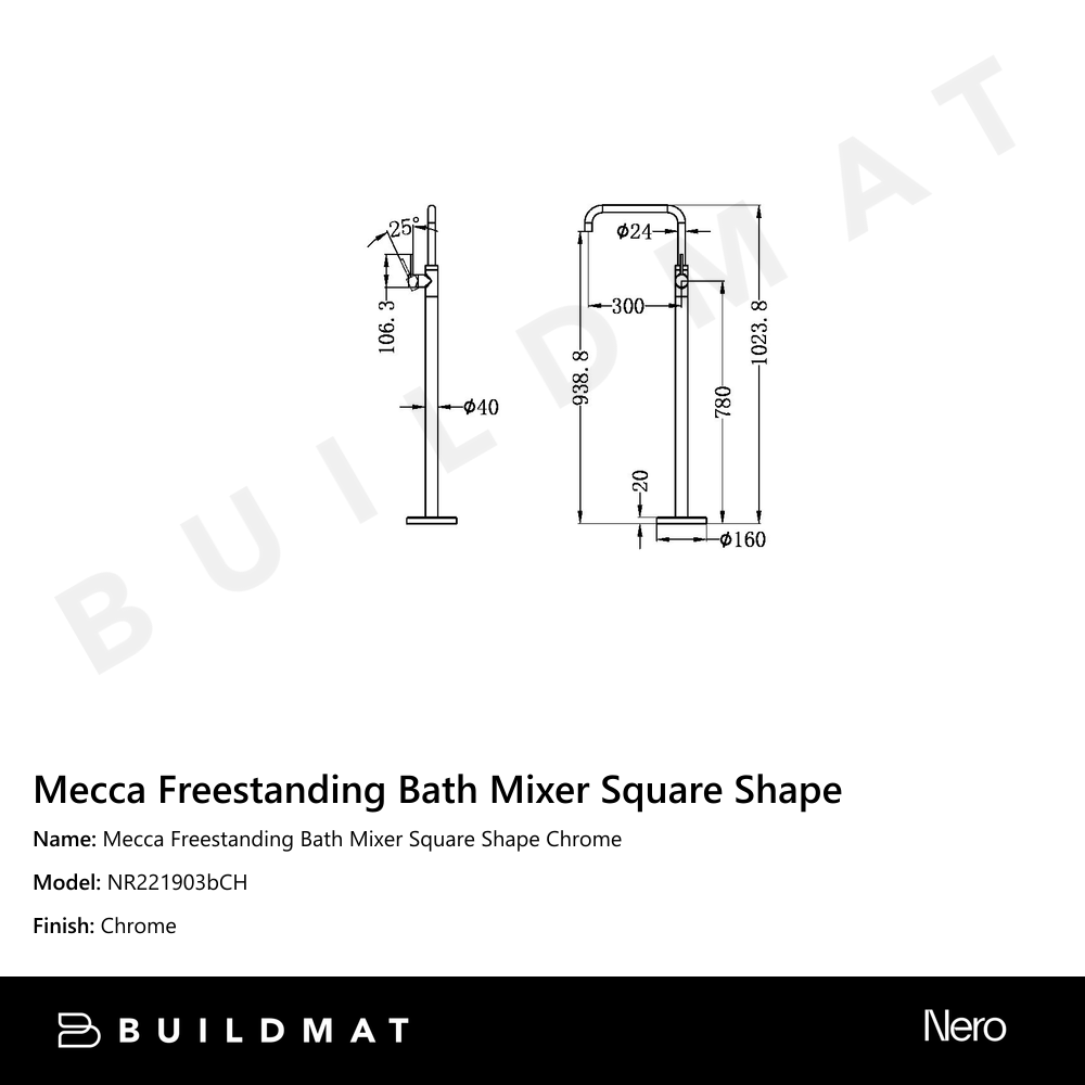 Mecca Freestanding Bath Mixer Square Shape Chrome