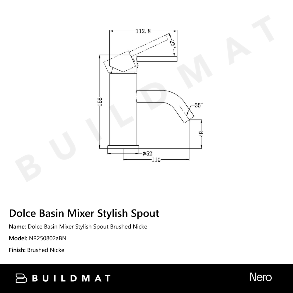 Dolce Basin Mixer Stylish Spout Brushed Nickel