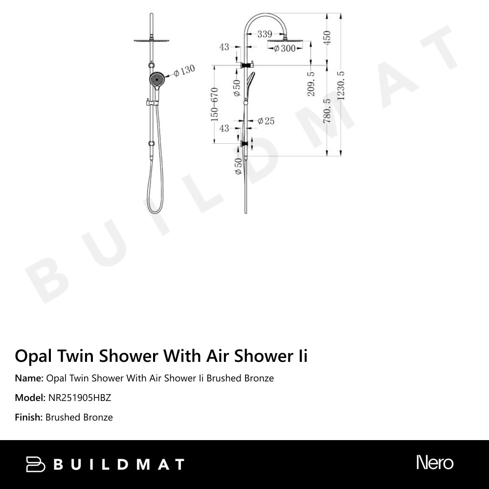 Opal Twin Shower With Air Shower II Brushed Bronze