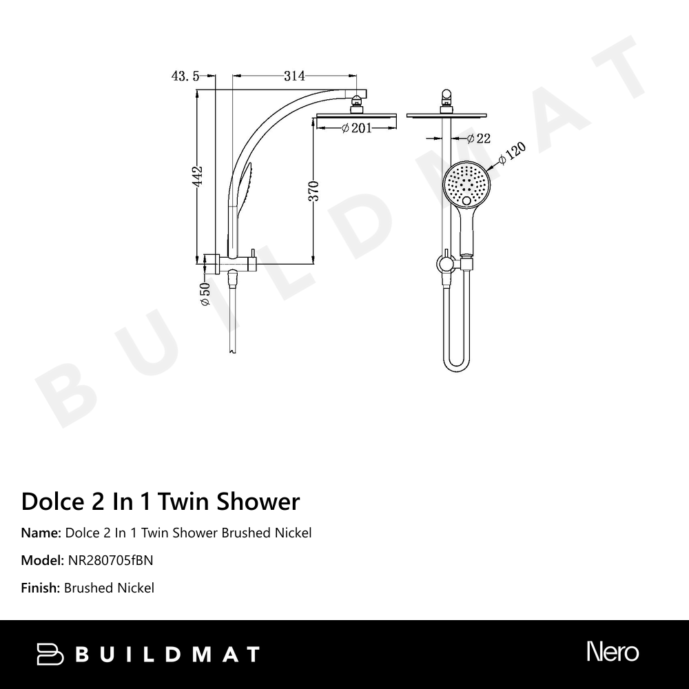 Dolce 2 In 1 Twin Shower Brushed Nickel