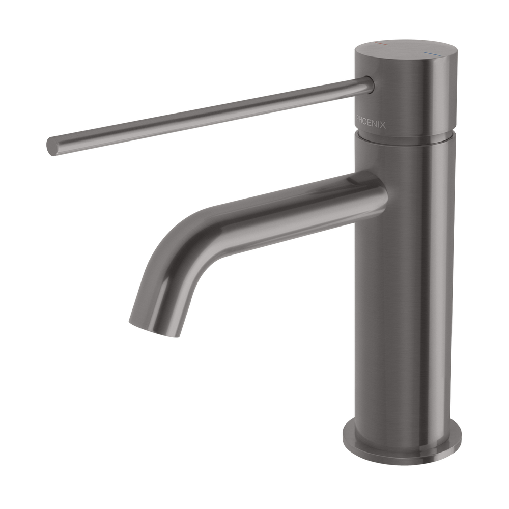 Vivid Slimline Basin Mixer Curved Outlet with Extended Lever Brushed Carbon