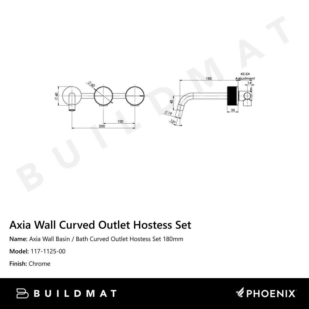 Axia Wall Basin / Bath Curved Outlet Hostess Set 180mm Chrome