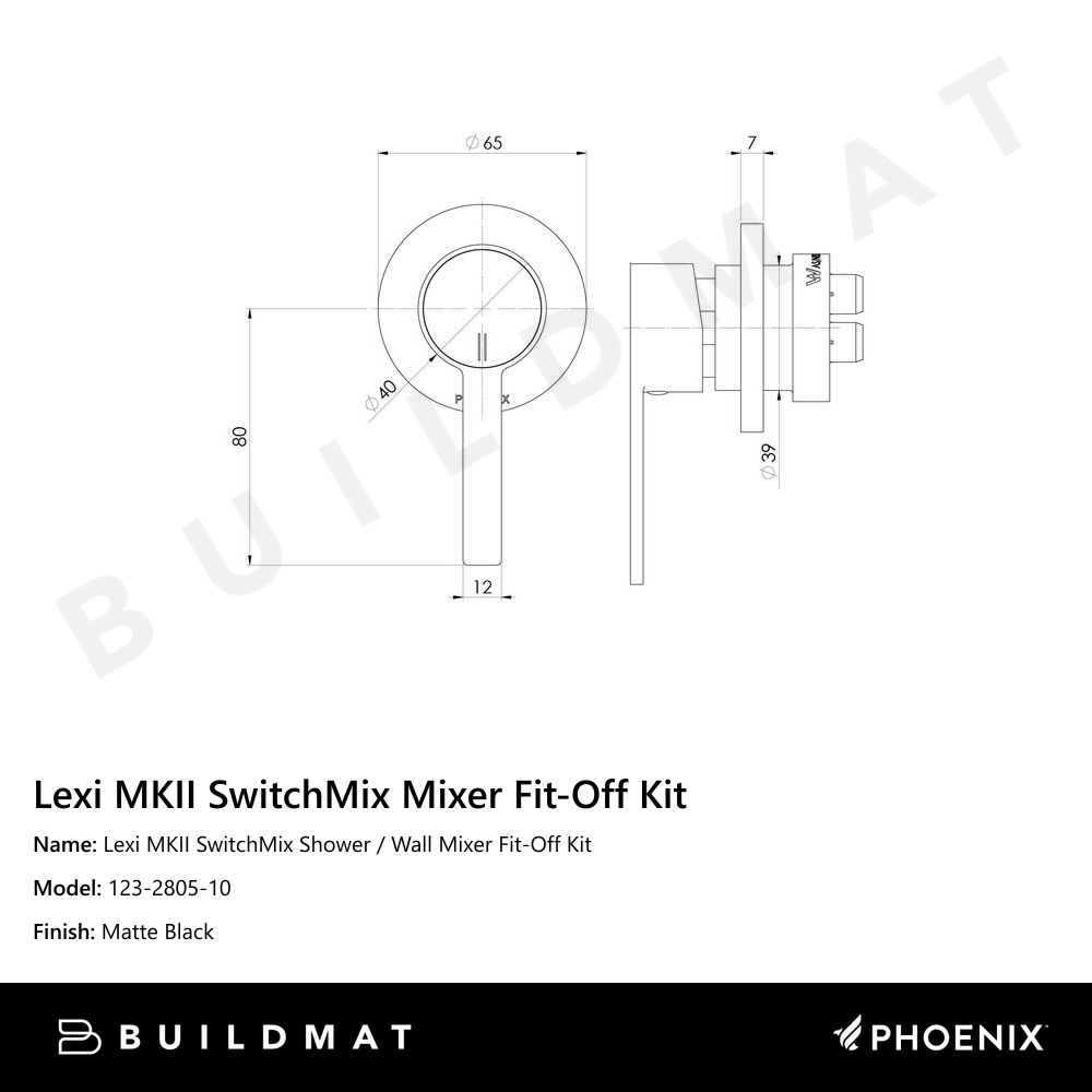 Lexi MKII SwitchMix Shower / Wall Mixer Fit-Off Kit Matte Black