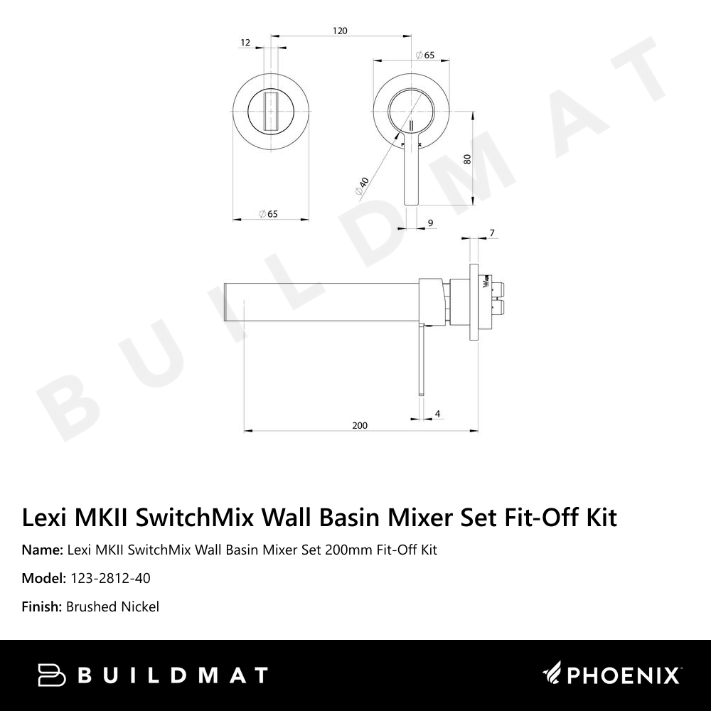 Lexi MKII SwitchMix Wall Basin Mixer Set 200mm Fit-Off Kit Brushed Nickel