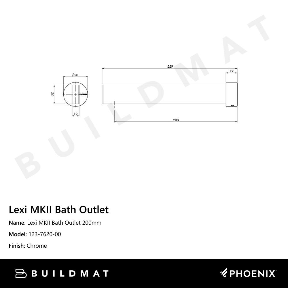 Lexi MKII Bath Outlet 200mm Chrome