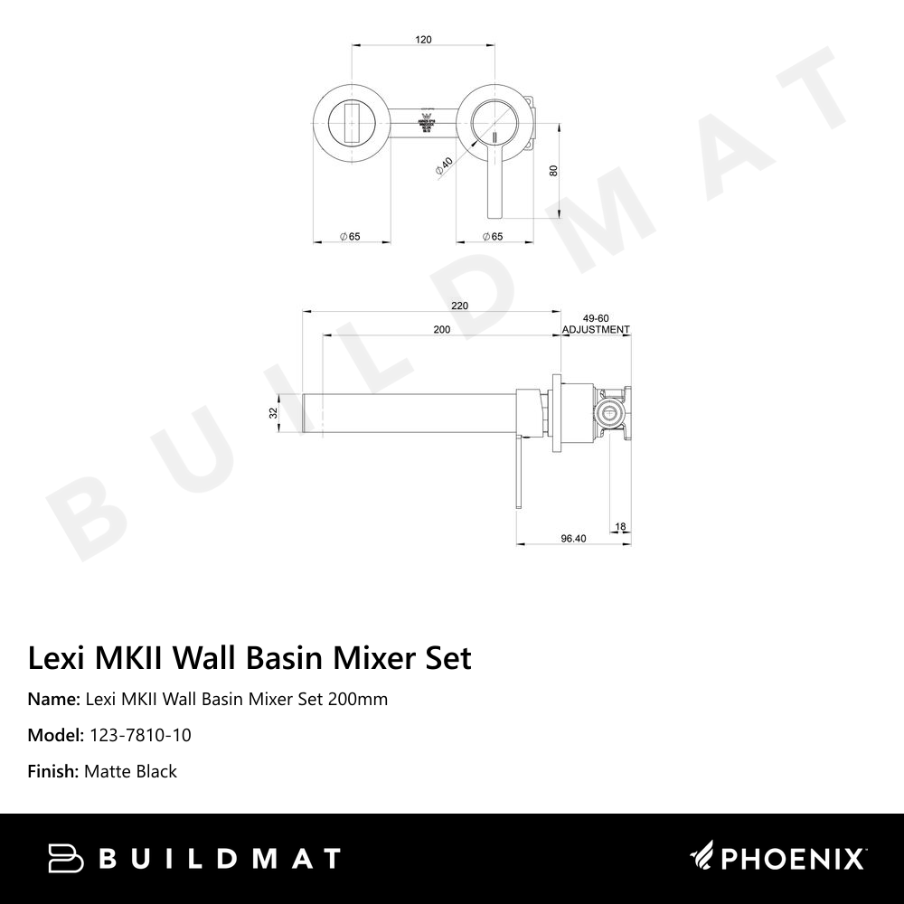Lexi MKII Wall Basin Mixer Set 200mm Matte Black