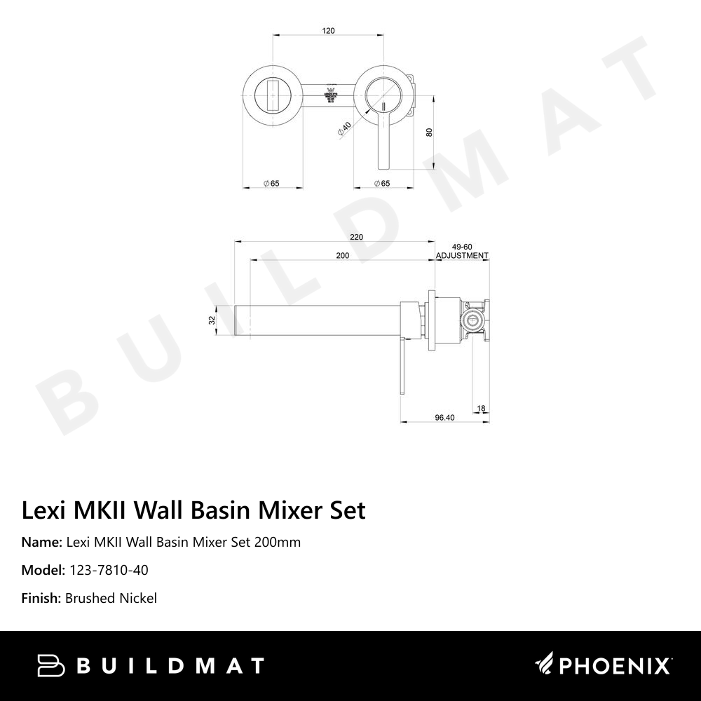 Lexi MKII Wall Basin Mixer Set 200mm Brushed Nickel