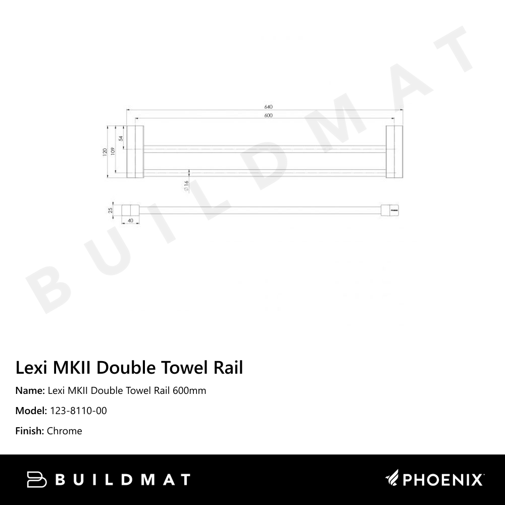 Lexi MKII Double Towel Rail 600mm Chrome