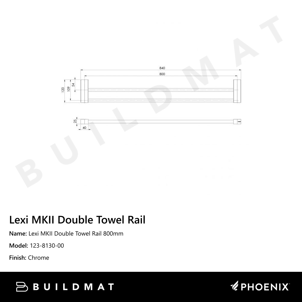 Lexi MKII Double Towel Rail 800mm Chrome
