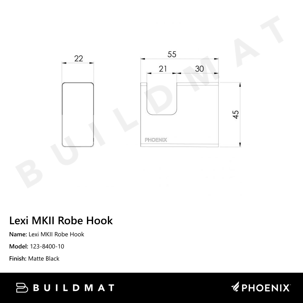 Lexi MKII Robe Hook Matte Black