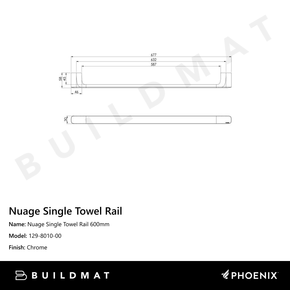 Nuage Single Towel Rail 600mm Chrome