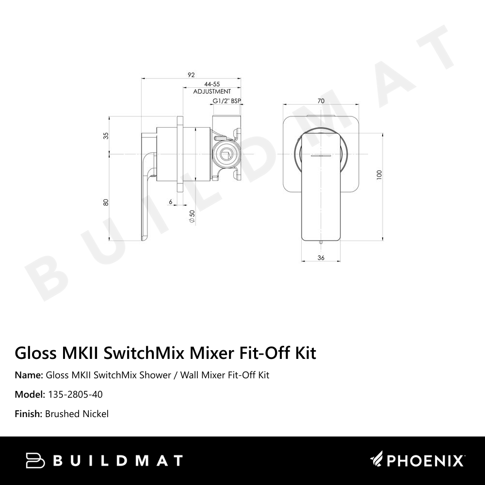 Gloss MKII SwitchMix Shower / Wall Mixer Fit-Off Kit Brushed Nickel
