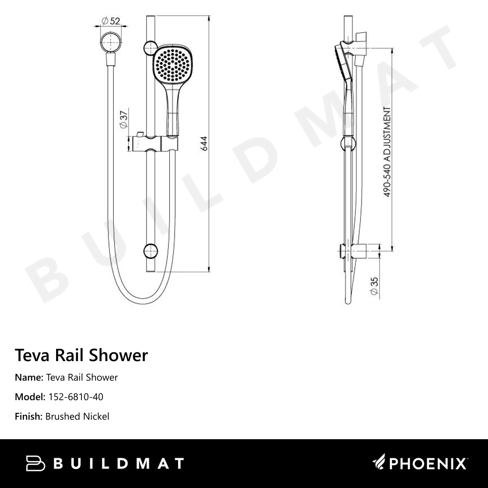 Teva Rail Shower Brushed Nickel
